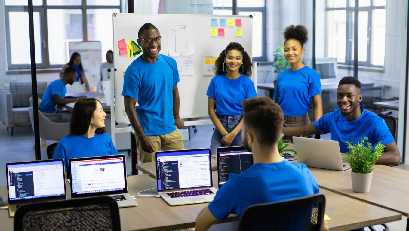 Web development team building a responsive website